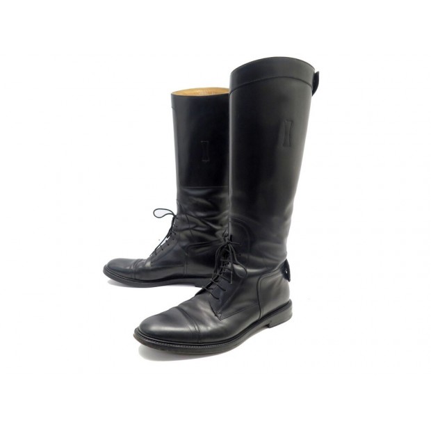 CHAUSSURES BOTTES GUCCI CAVALIERES 298771 CUIR NOIR 9.5 43.5 RIDER BOOTS 1590€