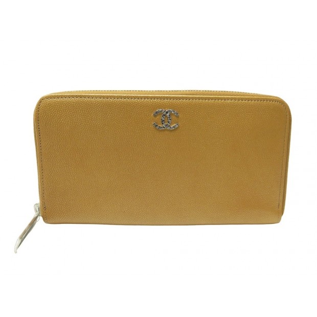 NEUF PORTEFEUILLE CHANEL LONG ZIPPE CLASSIQUE CUIR GRAINE DORE WALLET 1310€