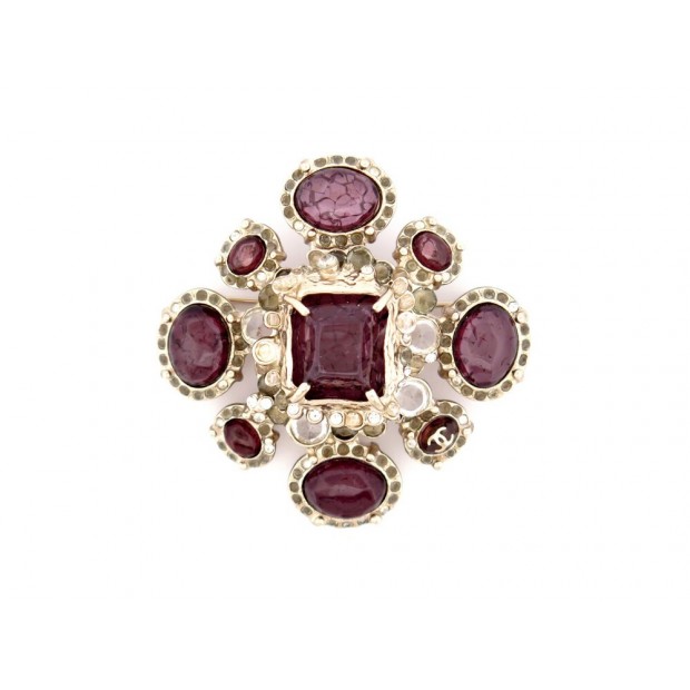 BROCHE CHANEL CROIX ET PIERRES PATE DE VERRE VIOLETTES DORE CROSS BROOCH 930€