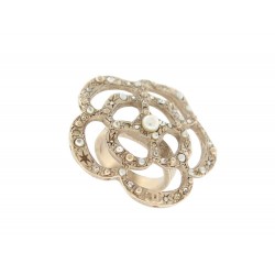 BAGUE CHANEL CAMELIA PERLES ET STRASS METAL DORE 52 GOLDEN STEEL RING 750€