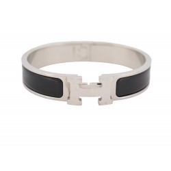 BRACELET HERMES CLIC H 18CM H700001FP01GM EMAIL NOIR ACIER STRAP BANGLE 615€