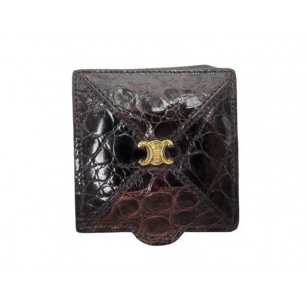VINTAGE PORTE-MONNAIE CELINE BOURSE TRIOMPHE CUIR CROCODILE MARRON COIN PURSE