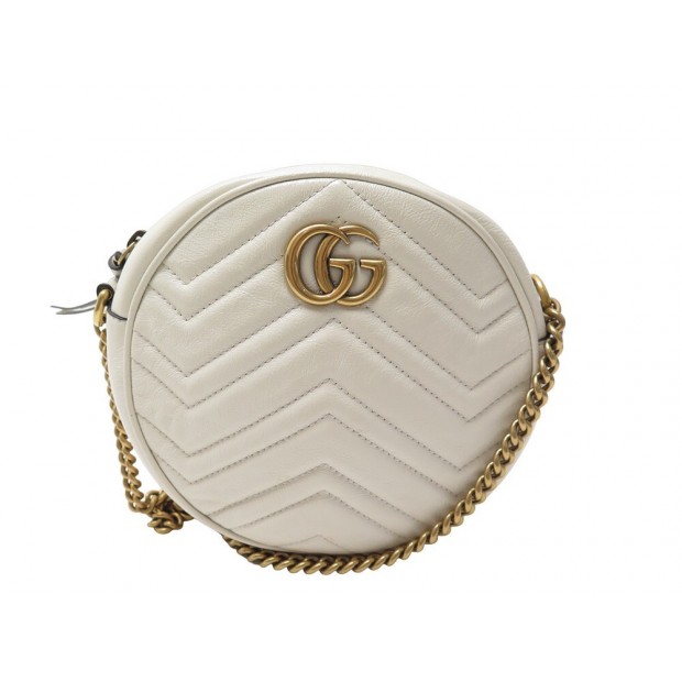 SAC A MAIN GUCCI 550154 MINI MARMONT ROUND BANDOULIERE CUIR BLANC HAND BAG 1200€