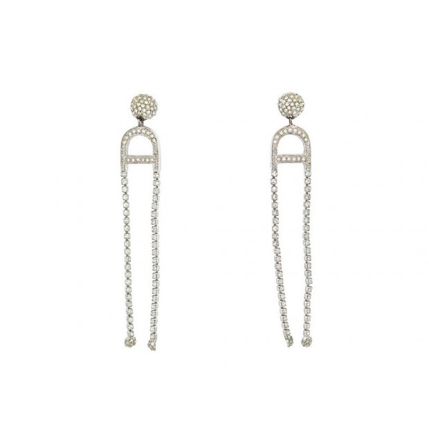 BOUCLES D'OREILLES CHRISTIAN DIOR LOGO CD PENDANT STRASS SWAROVSKI EARRINGS 470€