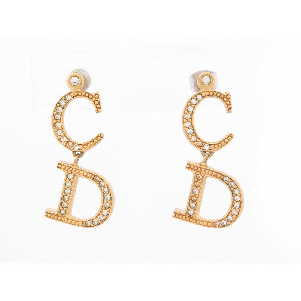 boucles d'oreilles dior logo cd strass en metal dore