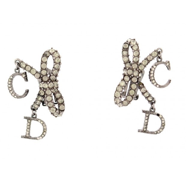 BOUCLES D'OREILLES DIOR NOEUD & LOGO METAL ARGENTE SILVER STEEL EARRINGS 450€