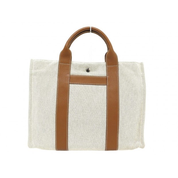 NEUF SAC A MAIN HERMES HARNAIS MM CABAS TOILE BEIGE ET CUIR TOTE HAND BAG 3200€