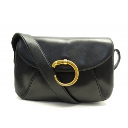 VINTAGE SAC A MAIN CARTIER FERMOIR PANTHERE BANDOULIERE CUIR NOIR HANDBAG 1700€