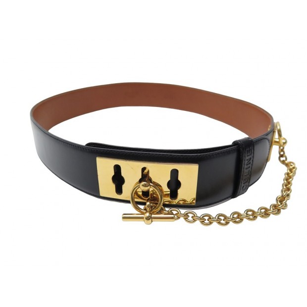 VINTAGE CEINTURE CELINE COLLIER DE CHIEN T 75 EN CUIR BOX NOIR LEATHER BELT 590€