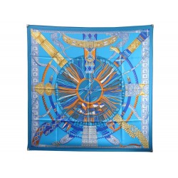 NEUF FOULARD HERMES CEINTURES ET LIENS BOURTHOUMIEUX SOIE BLEU CARRE SCARF 460€