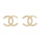 NEUF BOUCLES D'OREILLES CHANEL LOGO CC STRASS METAL DORE NEW EARRINGS 650€