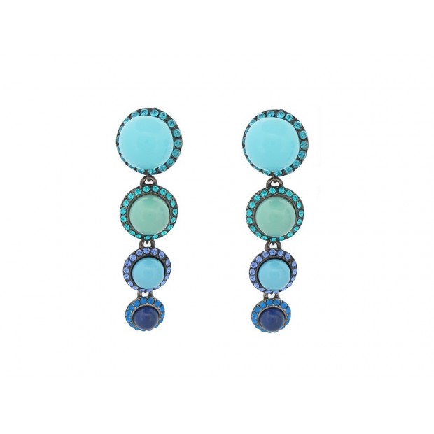 NEUF VINTAGE BOUCLES D'OREILLES LANVIN PENDANTES PIERRES RONDES EARRINGS 690€