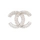 NEUF BROCHE CHANEL LOGO CC STRASS METAL ARGENTE SILVERED STEEL BROOCH 750€