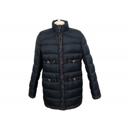 NEUF MANTEAU CHANEL DOUDOUNE T 44 L BOUTONS CC BANDES TWEED BLOUSON COAT 9300€