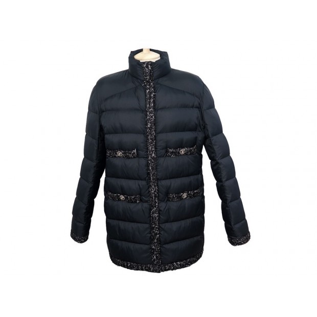 NEUF MANTEAU CHANEL DOUDOUNE T 44 L BOUTONS CC BANDES TWEED BLOUSON COAT 9300€