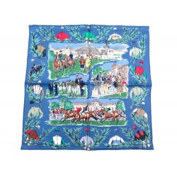 NEUF FOULARD HERMES GAVROCHE CHAMP DE COURSES A CHANTILLY DE TAQUOY CARRE 210€