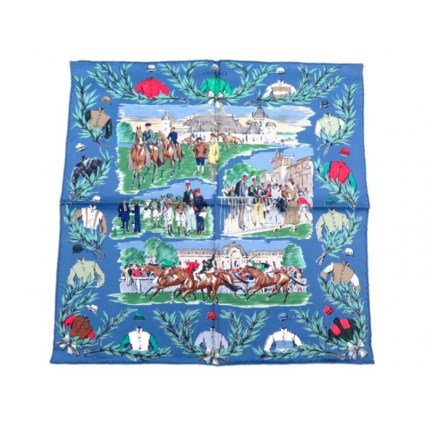 NEUF FOULARD HERMES GAVROCHE CHAMP DE COURSES A CHANTILLY DE TAQUOY CARRE 210€