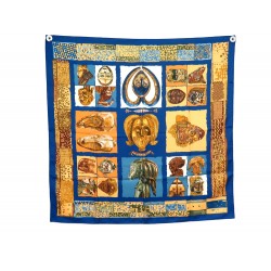 NEUF VINTAGE FOULARD HERMES PERSONA LOIC DUBIGEON SOIE BLEU SILK SCARF 460€