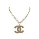 NEUF COLLIER CHANEL PENDENTIF LOGO CC STRASS MULTICOLORE DORE NECKLACE 1900€