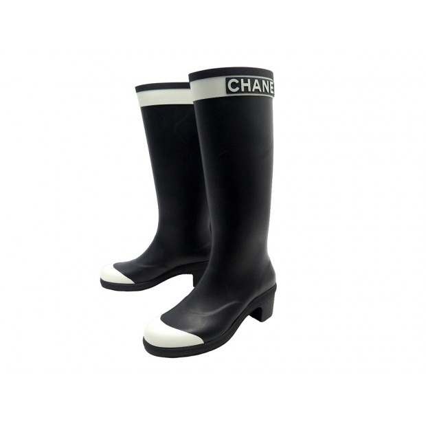 CHAUSSURES CHANEL BOTTES DE PLUIE G34076 38 EN CAOUTCHOUC BOITE RAIN BOOTS 1310€