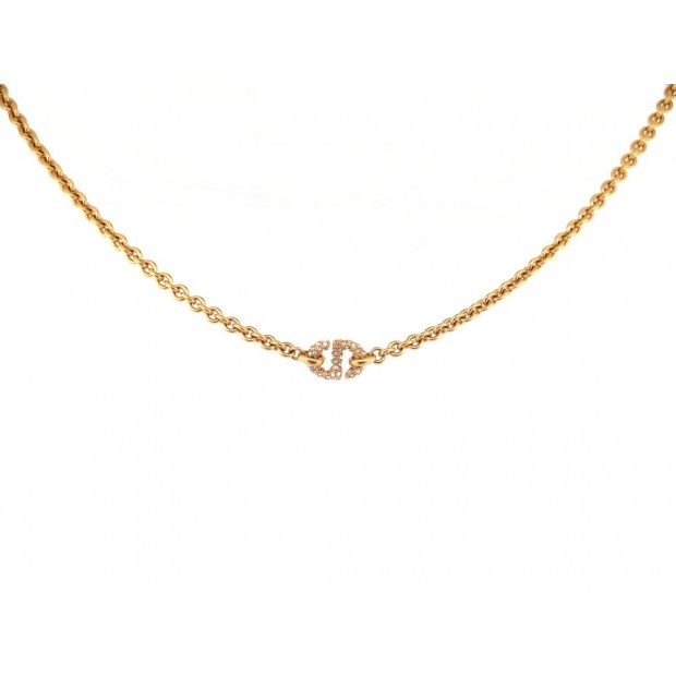 NEUF COLLIER CHRISTIAN DIOR CD STRASS METAL DORE 35 40 CM GOLDEN NECKLACE 450€