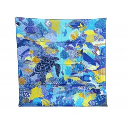NEUF RARE FOULARD HERMES UNDER THE WAVES ALICE SHIRLEY SOIE BLEU BOITE NEW SCARF