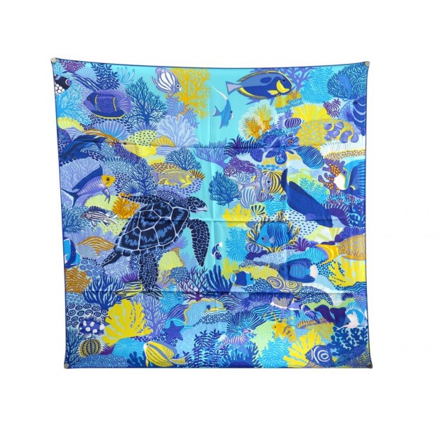 NEUF RARE FOULARD HERMES UNDER THE WAVES ALICE SHIRLEY SOIE BLEU BOITE NEW SCARF