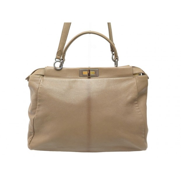 SAC A MAIN FENDI PEEKABOO LARGE 8BN210 BANDOULIERE CUIR BEIGE HAND BAG 5200€