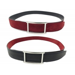 CEINTURE JM WESTON VICE-VERSA T 100 REVERSIBLE DAIM ROUGE ET CUIR BOX BELT 395€