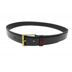 CEINTURE GUCCI BANDE WEB 495125 DT99T T 100 EN CUIR NOIR BLACK LEATHER BELT 340€