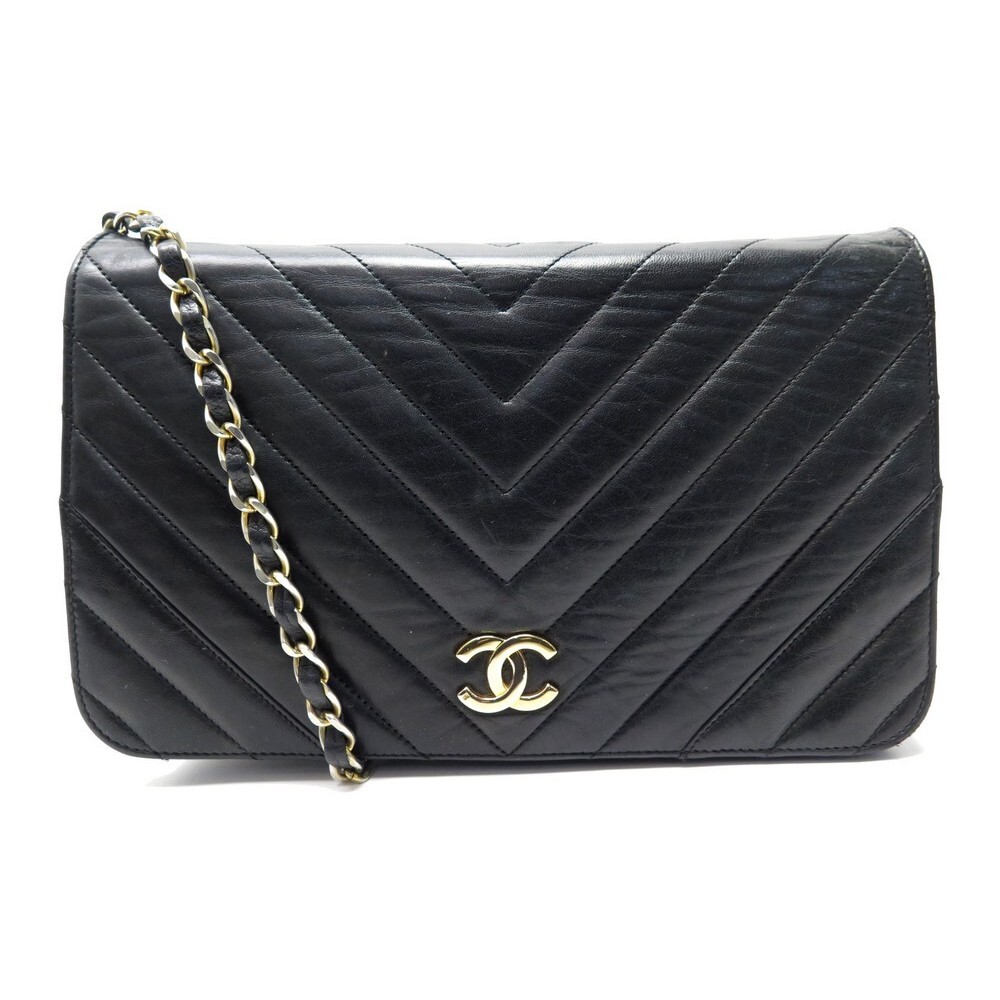 Chanel Black Lambskin Leather Chevron Mini Statement Flap