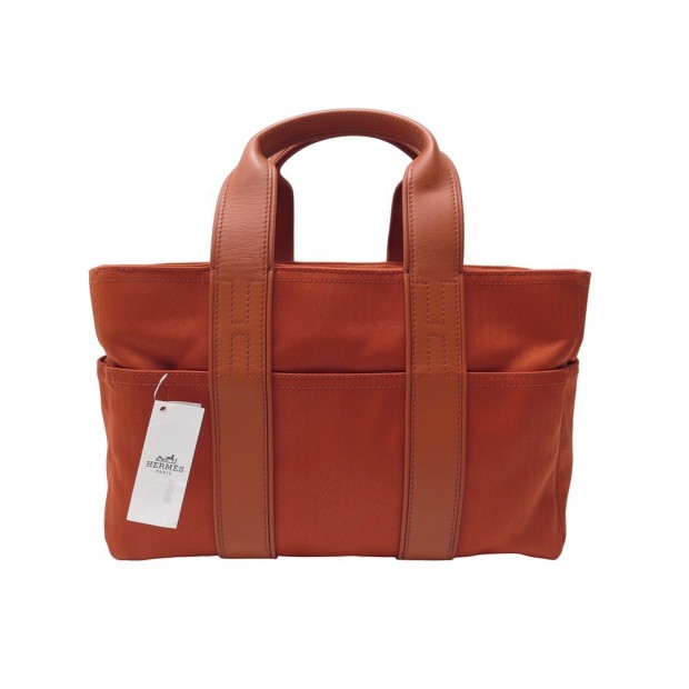 NEUF SAC A MAIN HERMES ACAPULCO PM CABAS TOILE & CUIR ORANGE NEW HAND BAG 2100€