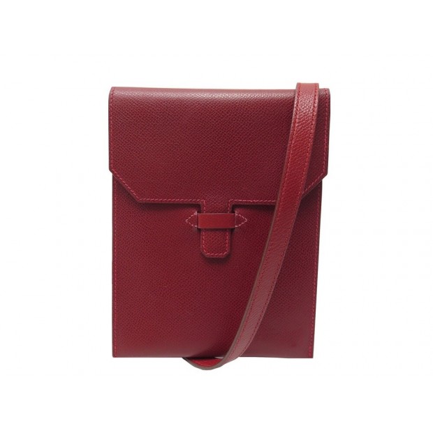 SAC A MAIN HERMES POCHETTE BANDOULIERE EN CUIR EPSOM ROUGE RED POUCH HAND BAG