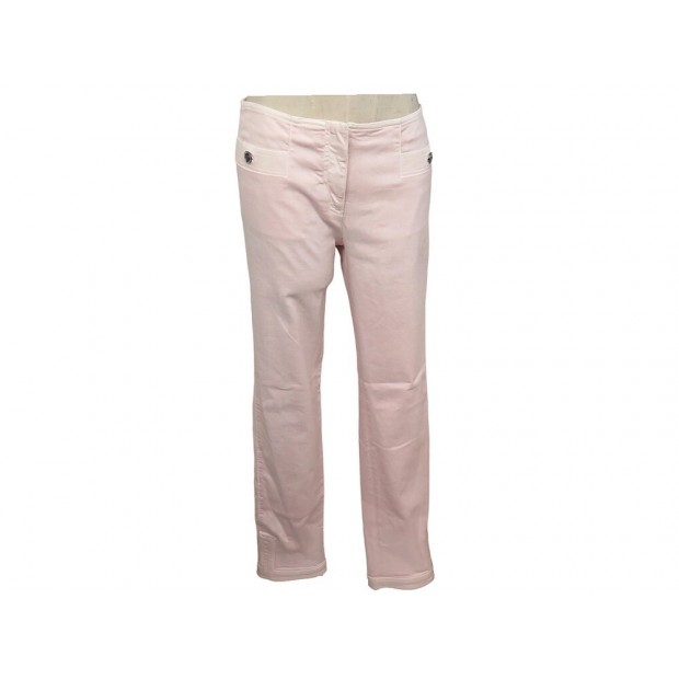 NEUF PANTALON CHANEL STRAIGHT LEGS ROSE PALE BOUTON M 40 PINK JEANS PANTS 2000€