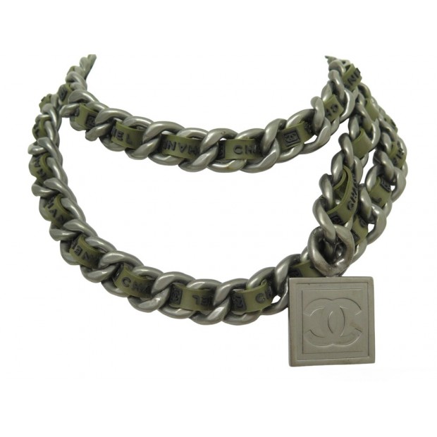 CEINTURE CHANEL COLLIER CHAINE MEDAILLON CC T90 METAL & SILICONE KAKI BELT 1810€