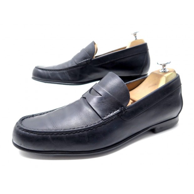 CHAUSSURES BERLUTI MOCASSINS 8.5 42.5 EN CUIR BLEU MARINE LOAFERS SHOES 1300€