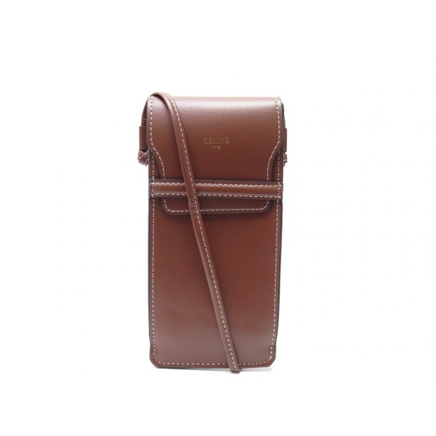 NEUF POCHETTE CELINE PORTE-TELEPHONE EN CUIR MARRON BANDOULIERE PHONE POUCH 480€