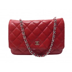SAC A MAIN CHANEL WALLET ON CHAIN CUIR ROUGE BANDOULIERE WOC HAND BAG 3200€