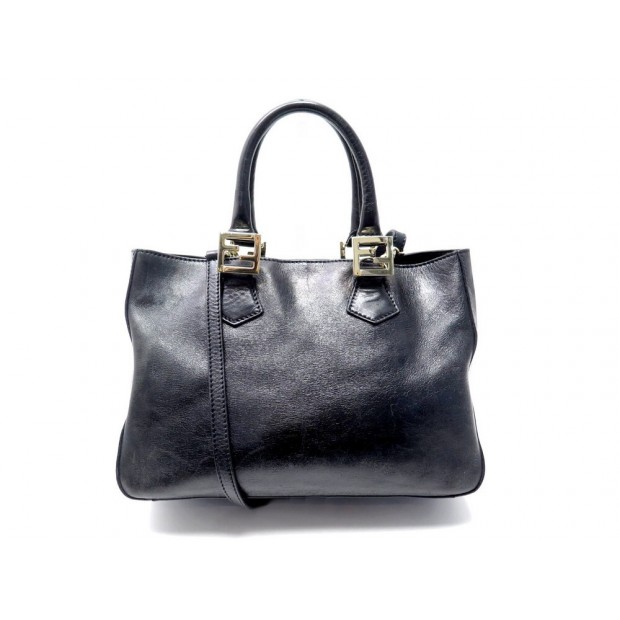 SAC A MAIN FENDI TWINS 8BT158 CABAS BANDOULIERE LOGO FF EN CUIR NOIR PURSE 2300€