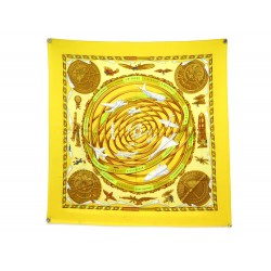 FOULARD HERMES REVES D'ESPACE MICHEL DUCHENE CARRE 90 SOIE JAUNE SILK SCARF 495€