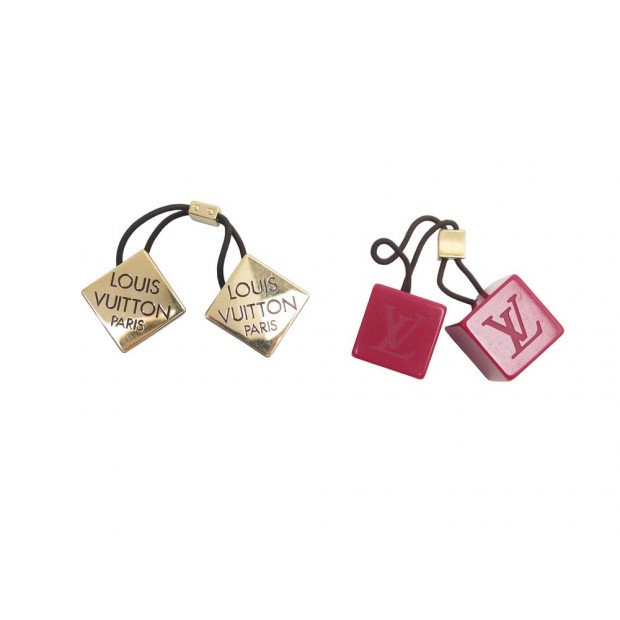 LOT DE 2 ELASTIQUES A CHEVEUX CUBE LOUIS VUITTON LOGO LV RESINE ELASTICS 360€