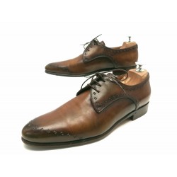 CHAUSSURES BERLUTI DERBY 3 OEILLETS 0048 7 41 EN CUIR MARRON PATINE SHOES 1700€