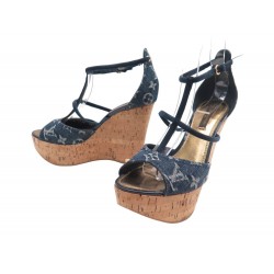 NEUF CHAUSSURES LOUIS VUITTON SANDALES COMPENSES 37 EN MONOGRAM DENIM SHOES 850€