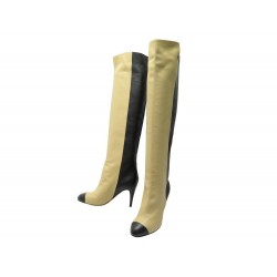 CHAUSSURES CHANEL BOTTES CUISSARDES G26233 39 KNEE HIGH TWO TONE BOOTS 1570€