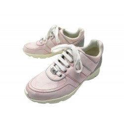 NEUF CHAUSSURES CHANEL BASKETS CC TRAINER G31711 38.5 TOILE ROSE SNEAKERS 1300€