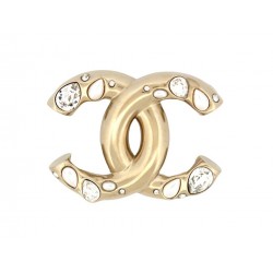 NEUF BROCHE CHANEL LOGO CC STRASS 2021 EN METAL DORE GOLDEN BROOCH JEWEL 650€