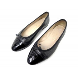 chaussures chanel logo cc ballerines 37 en cuir noir