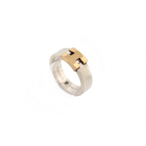 BAGUE HERMES HERAKLES T50 ARGENT 925 ET OR 18K SILVER AND GOLD BAND RING 1310€