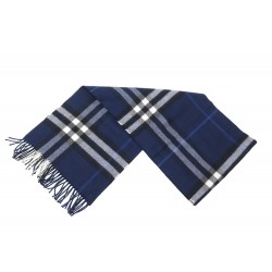 NEUF ECHARPE BURBERRY CHECK CLASSIQUE TARTAN CACHEMIRE BLEU NEW SCARF 490€