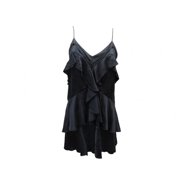 ROBE SAINT LAURENT A FRONCES 488665 M 38 EN SOIE NOIR BLACK SILK DRESS 2100€